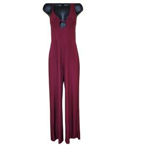 Boohoo Burgundy Cutout stretchy sexy fitted Wide Leg Jumpsuit Women's Size 8 new
